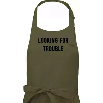 Kuchyňská zástěra Párové triko - Looking for trouble - Pánská zástěra na vaření - Univerzální velikost ( Khaki )