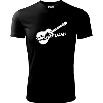 Pánské tričko Kytara, takhle to všechno začalo - Pánské triko Fantasy sportovní (dresovina) - S ( Černá )