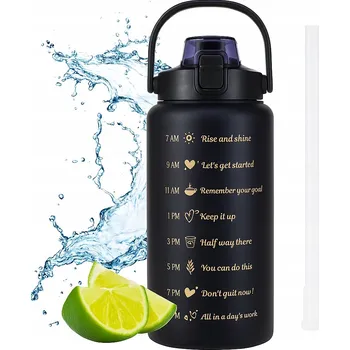 Láhev LAHEV NA PITÍ 2 L MOTIVAČNÍ LÁHEV NA VODU S BRČKEM ČERNÁ