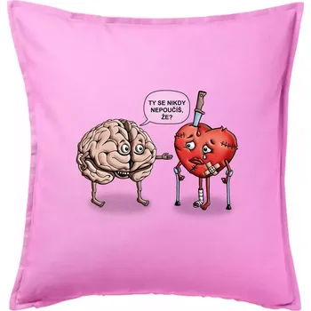 Polštář Mozek a srdce - poučení (Hana-creative) - Polštář 50x50 - 50x50 - Včetně výplně ( Růžová )