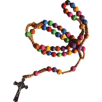 Náramek Duha modlitby – růžencový věnec s plastovými růžemi a kovovým křížem (50 cm)