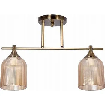 Stropní svítidlo lustr 2xE14 mosaz vintage klasický se stínidly, proužky, tvarované