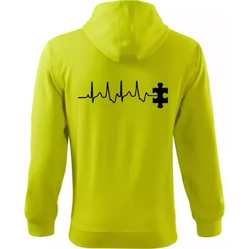 Pánská mikina EKG puzzle rozpojené - Mikina s kapucí na zip trendy zipper - M ( Limetková )