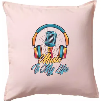 Polštář Music is my life sluchátka - Polštář 50x50 - 50x50 - Včetně výplně ( Světle růžová )