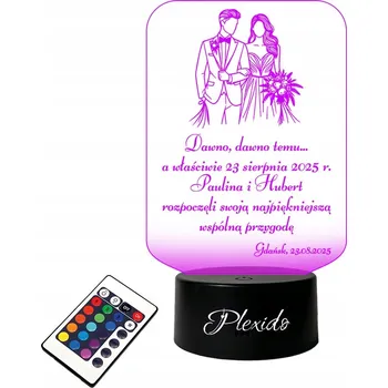 Lampička LAMPKA NA SKLE Svatba Přání pro Novomanžele LED 3D + DÁLKOVÝ OVLADAČ 16 BAREV