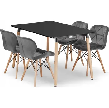 Jídelní set Sada obdélníkový stůl ADRIA 120x80 černý + 4 židle LAGO šedé