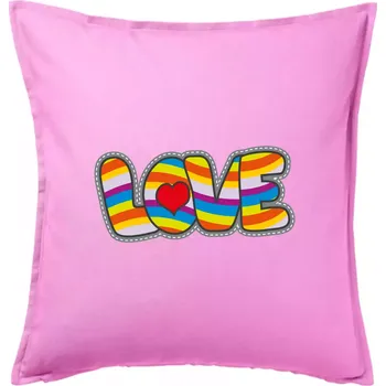 Polštář Love nápis duhový - Polštář 50x50 - 50x50 - Pouze potah ( Růžová )