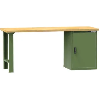 Dílenský stůl Dílenský stůl KOMBI, d x h x v: 1500x700x880 mm, 1 x skříňka, barva zelená RAL6011