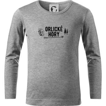 Chlapecké tričko Orlické hory nápis - Triko dětské Long Sleeve - 122 cm/6 let ( Tmavě šedý melír )