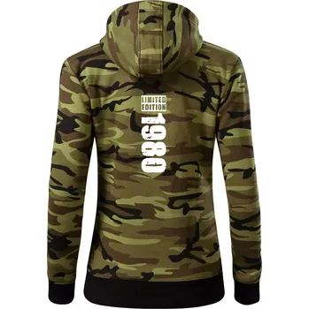 Dámská mikina Limited edition 1980 pruh - Dámská mikina trendy zipper s kapucí - 2XL ( Zelený maskáč )