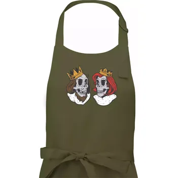 Kuchyňská zástěra King and Queen lebky - Dámská zástěra na vaření - Univerzální velikost ( Khaki )