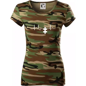 Dámské tričko EKG puzzle párové - Dámské maskáčové triko - 2XL ( Hnědý maskáč )