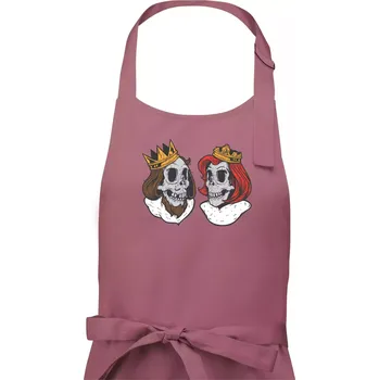 Kuchyňská zástěra King and Queen lebky - Pánská zástěra na vaření - Univerzální velikost ( Starorůžová )