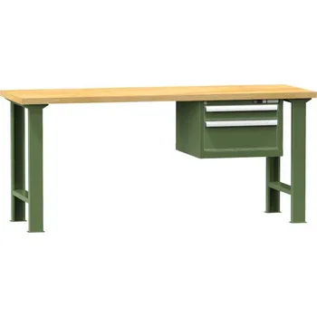 Dílenský stůl Dílenský stůl KOMBI, d x h x v: 1500x700x880 mm, 2 x zásuvka, barva zelená RAL6011