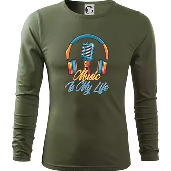 Pánská móda Music is my life sluchátka - Triko s dlouhým rukávem FIT-T long sleeve - M ( Khaki )