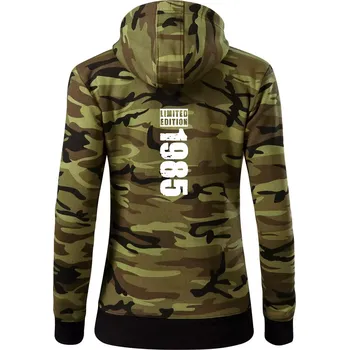 Dámská mikina Limited edition 1985 pruh - Dámská mikina trendy zipper s kapucí - XL ( Zelený maskáč )