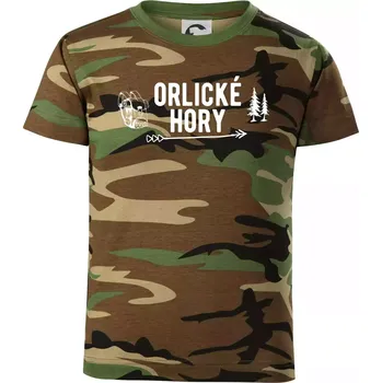 Orlické hory nápis - Dětské maskáčové triko - 134 cm/8 let ( Hnědý maskáč )