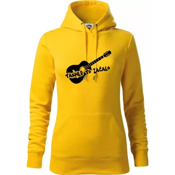 Dámská mikina Kytara, takhle to všechno začalo - Mikina dámská Cape s kapucí - XS ( Žlutá )