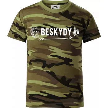 Chlapecké tričko Beskydy nápis - Dětské maskáčové triko - 146 cm/10 let ( Zelený maskáč )