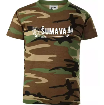 Chlapecké tričko Šumava nápis - Dětské maskáčové triko - 104-110cm / 3-4 roky ( Hnědý maskáč )