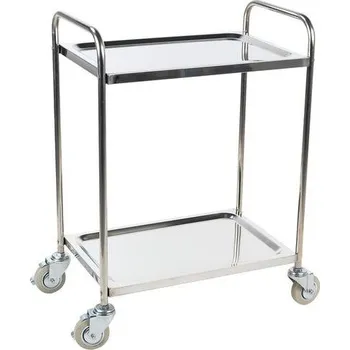 Nerezový policový vozík Manutan Expert se dvěma madly, do 100 kg, 2 police s vyvýšenými hranami + Prodloužená záruka na 10 let