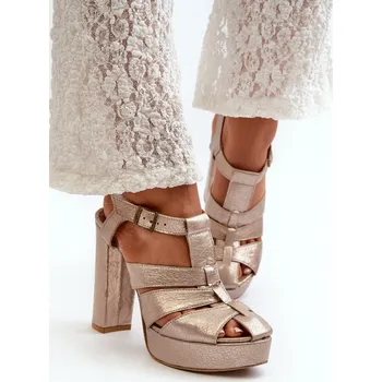 Dámské sandále Dámské sandály na vysokém podpatku z kůže Maciejka 06050-25 Barva: Zlatá, Velikost: 36