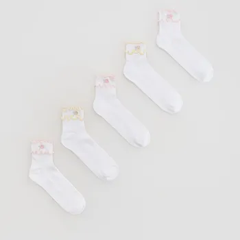 Dívčí spodní prádlo Reserved - Sada 5 párů ponožek s vysokým podílem bavlny a volánovým lemováním - bílá - 125FQ-00X - 125FQ-00X-K34