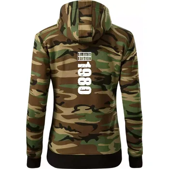 Dámská mikina Limited edition 1980 pruh - Dámská mikina trendy zipper s kapucí - XL ( Hnědý maskáč )