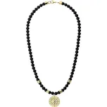 Manoki Pánský korálkový náhrdelník Diego Gold - přírodní onyx, větrná růžice X-WA576G-1527/55 Zlatá 55 cm