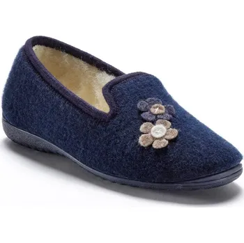 Dámské žabky Domácí bačkory s ozdobnými kytičkami a vysokým podílem vlny nám.modrá 41
