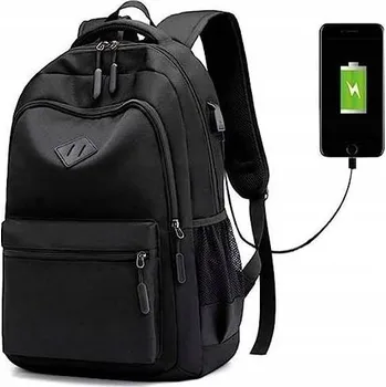 Městský batoh VELKÝ ČERNÝ MĚSTSKÝ BATOH PRO MUŽE NA NOTEBOOK + USB