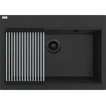 Granitový dřez Granitový dřez Laveo TAU SBT B107 černá edice + Rolovací odkapávač
