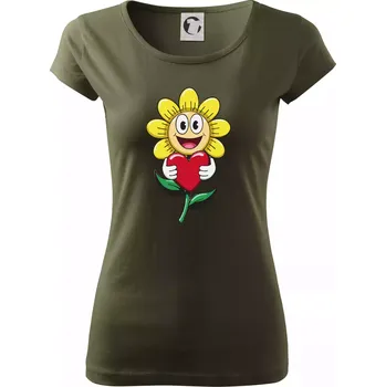 Dámské tričko Parové triko - Včela a květina - Dámské triko Pure - M ( Military )