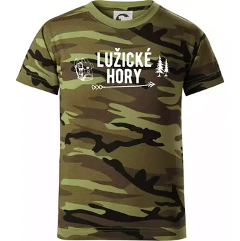 Lužické hory nápis - Dětské maskáčové triko - 146 cm/10 let ( Zelený maskáč )