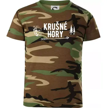 Chlapecké tričko Krušné hory nápis - Dětské maskáčové triko - 104-110cm / 3-4 roky ( Hnědý maskáč )