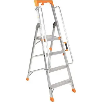 Schůdek Profesionální hliníkový žebřík s plošinou Manutan Expert, 4 stupně + Prodloužená záruka na 10 let