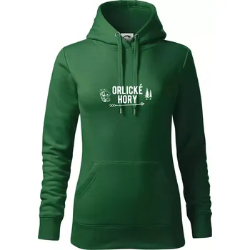 Dámská mikina Orlické hory nápis - Mikina dámská Cape s kapucí - XS ( Lahvově zelená )