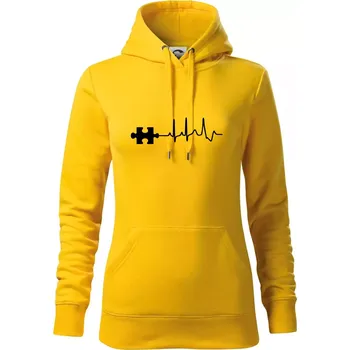 Dámská mikina EKG puzzle rozpojené - Mikina dámská Cape s kapucí - XS ( Žlutá )