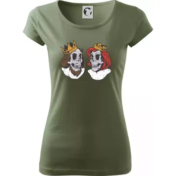 Dámské tričko King and Queen lebky - Dámské triko Pure - XS ( Khaki )