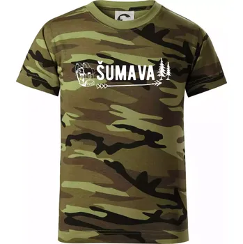 Chlapecké oblečení Šumava nápis - Dětské maskáčové triko - 122 cm/6 let ( Zelený maskáč )