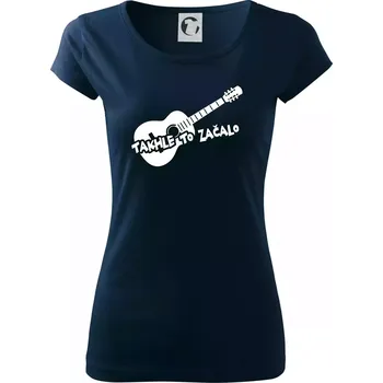 Dámské tričko Kytara, takhle to všechno začalo - Dámské triko Pure - S ( Námořní modrá (velmi tmavá - téměř černá) )