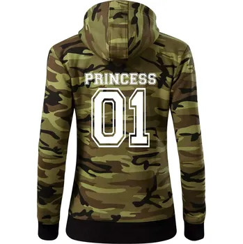 Dámská mikina Princess 01 - Dámská mikina trendy zipper s kapucí - L ( Zelený maskáč )