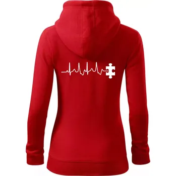 Dámská mikina EKG puzzle rozpojené - Dámská mikina trendy zipper s kapucí - XL ( Červená )