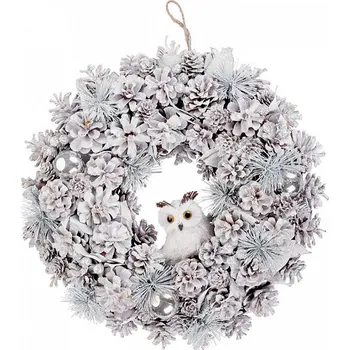 Věnec Věnec MagicHome přírodní krémový se sovičkou, 40cm