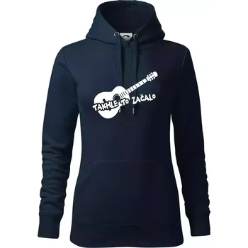 Dámská mikina Kytara, takhle to všechno začalo - Mikina dámská Cape s kapucí - M ( Námořní modrá (velmi tmavá - téměř černá) )