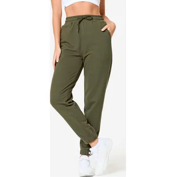 DOMYOS Dámské fitness bavlněné tepláky M KAŠTANOVÁ|ZELENÁ