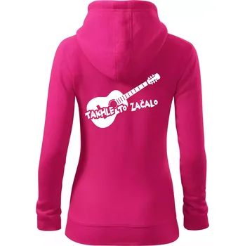 Dámská mikina Kytara, takhle to všechno začalo - Dámská mikina trendy zipper s kapucí - XL ( Purpurová )