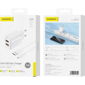 Síťová nabíječka 2xUSB 12W s kabelem USB na Micro USB bílá + utěrka z mikrovlákna
