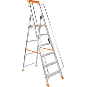 Schůdek Profesionální hliníkový žebřík s plošinou Manutan Expert, 6 stupňů + Prodloužená záruka na 10 let