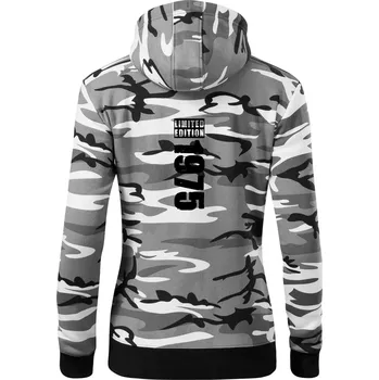 Dámská mikina Limited edition 1975 pruh - Dámská mikina trendy zipper s kapucí - L ( Šedý maskáč )